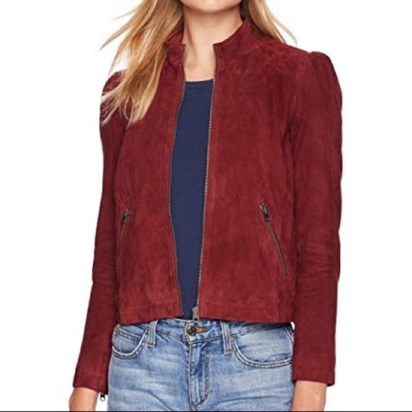 Lucky Brand Suede red puff Sleeve Jacket - Picture 3 of 9